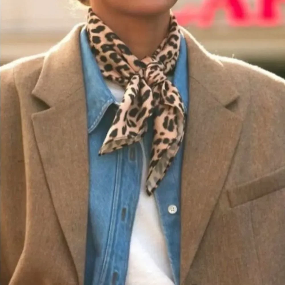 VTG Leopard Print Long Scarf Leopard Print Mobs Wife Ribbon Tie Versatile Chic